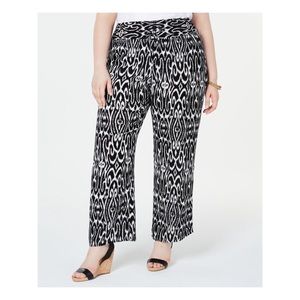 INC International Black Printed Wide Leg Pants 1X